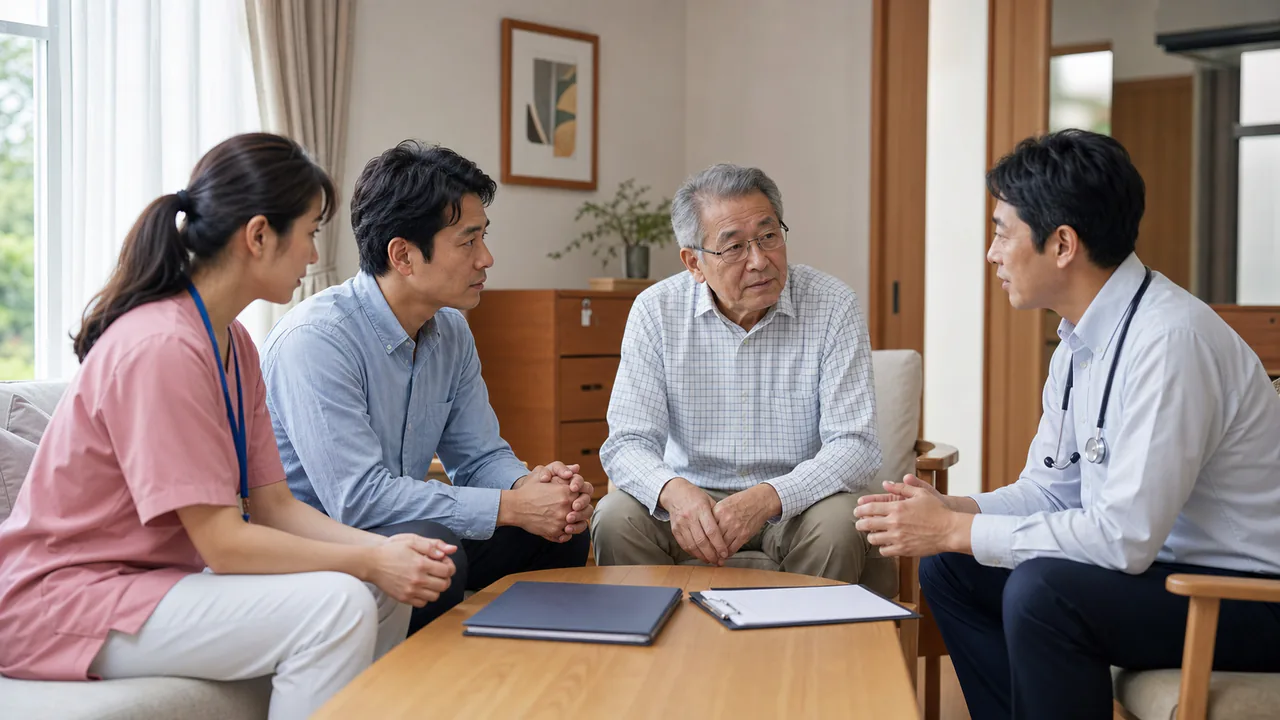 本人と家族が医師・看護師と今後の医療やケアを話し合う場面