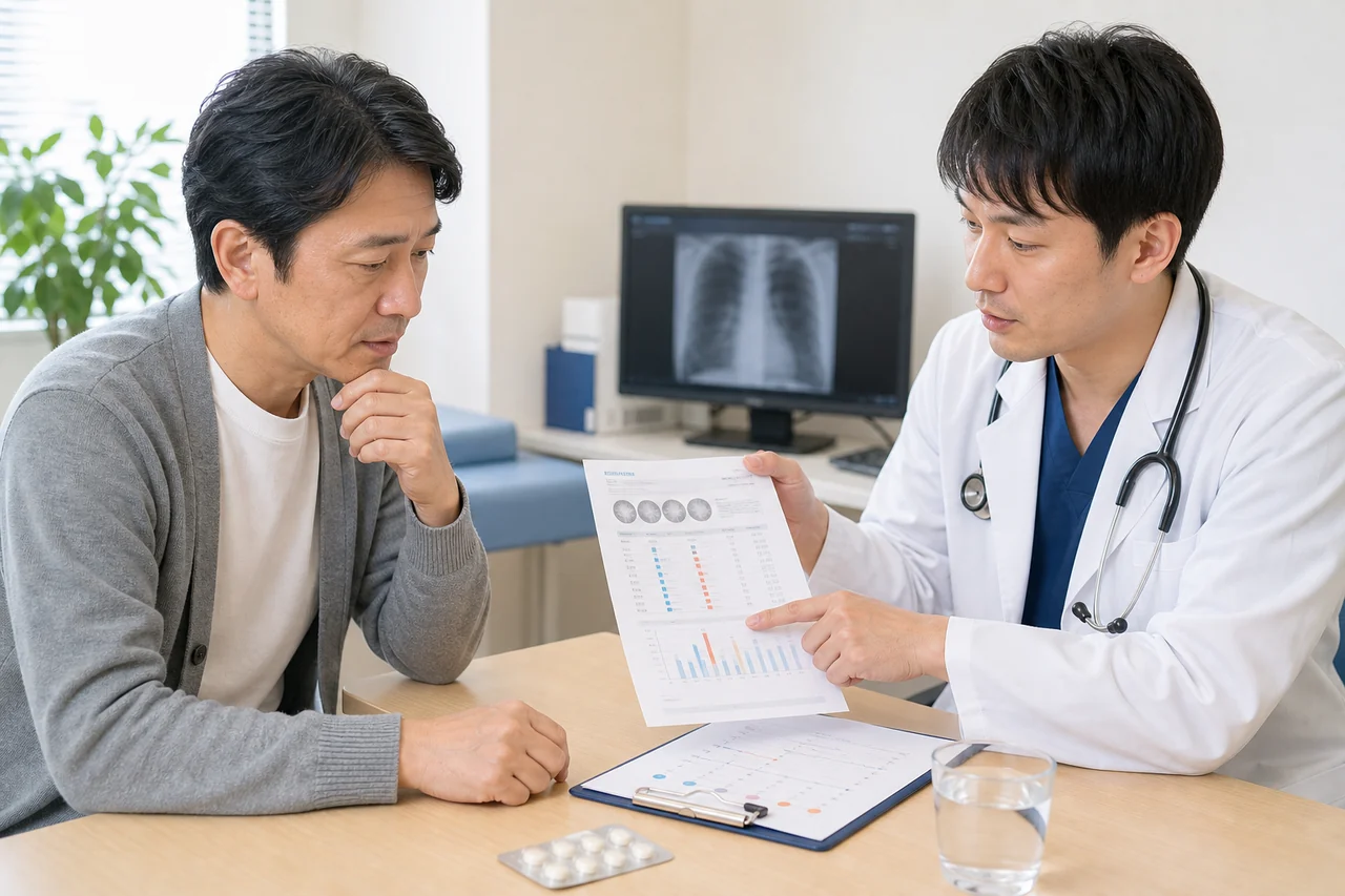 感染症治療の再評価 感染症治療後の症状と検査結果を医療者と確認する患者
