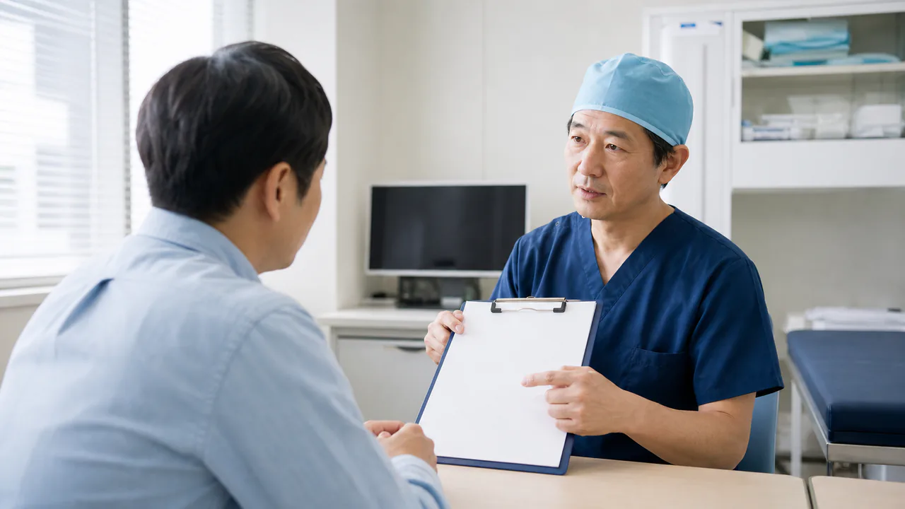 麻酔前に既往歴・服薬・家族歴を共有する 患者が麻酔を受ける前に医師と安全確認をする場面
