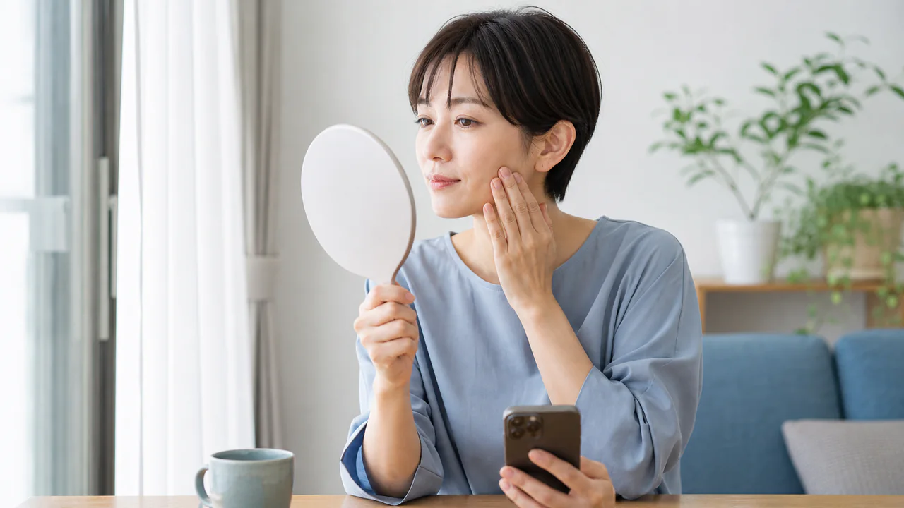 施術後に異常を感じたら記録して早めに医療機関へ相談する 施術後の肌の変化を鏡で確認し医療機関へ相談する準備をする人