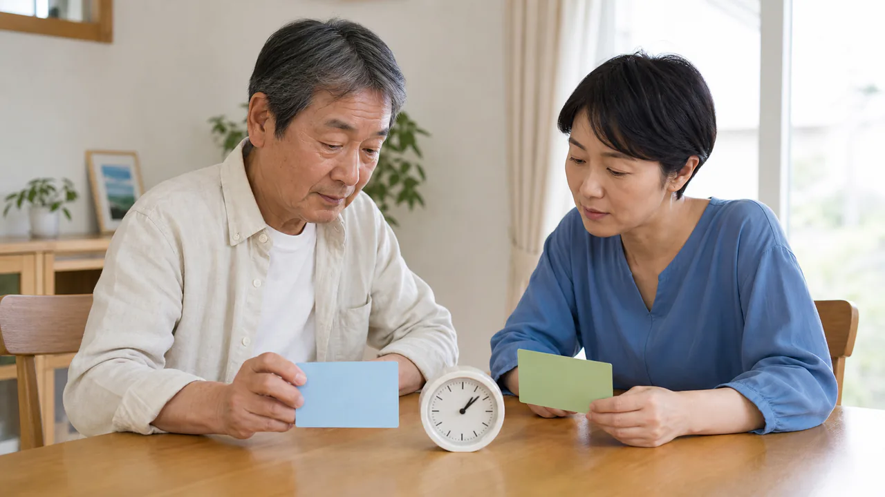 複数の眼科用薬の使用時刻と指示を家族と整理する人