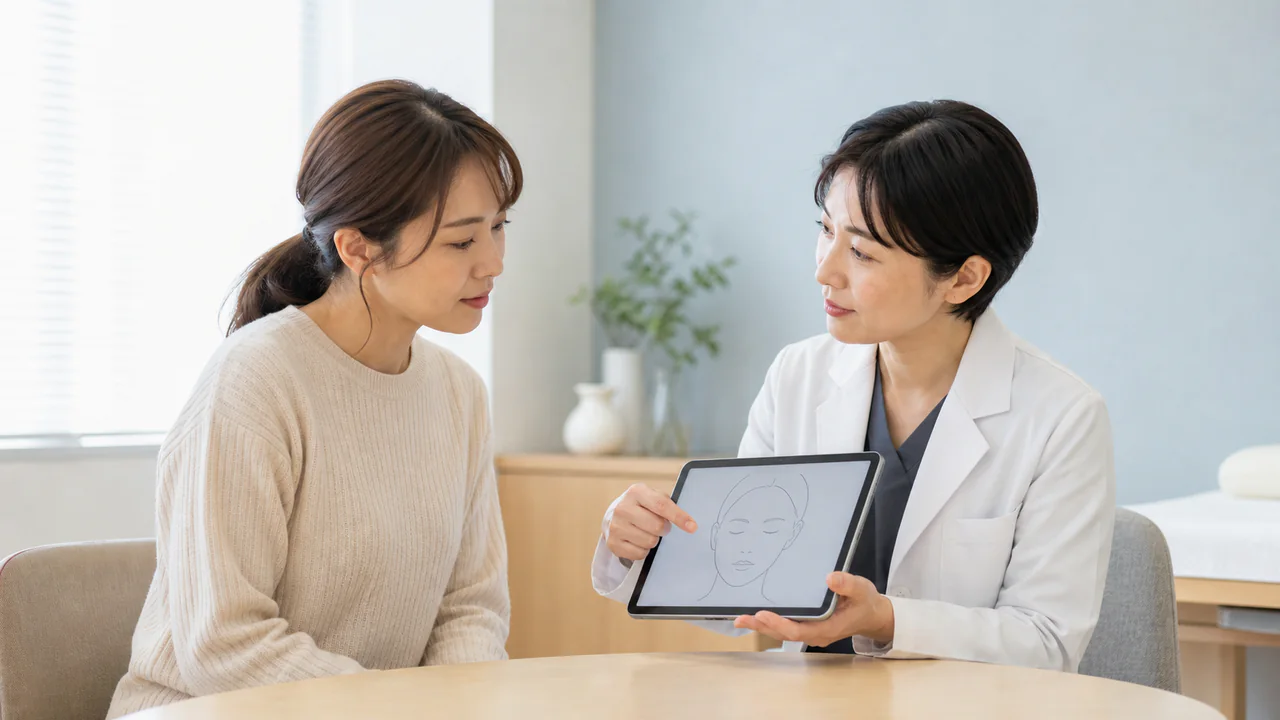 産後の肌状態と治療のタイミングを相談する 産後の肌の変化と治療時期を医師に相談する場面