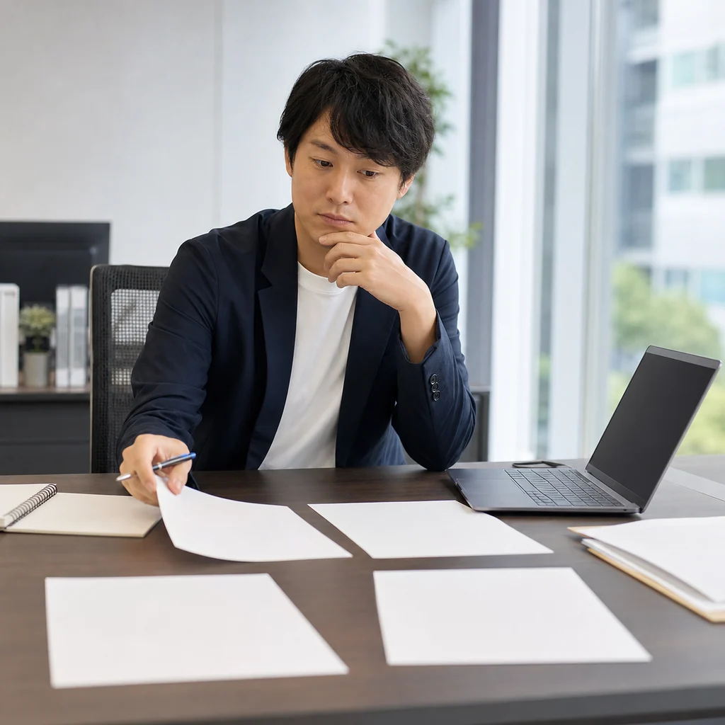 集中が難しいADHDの人が、仕事中に多くのタスクに囲まれて困惑している様子
