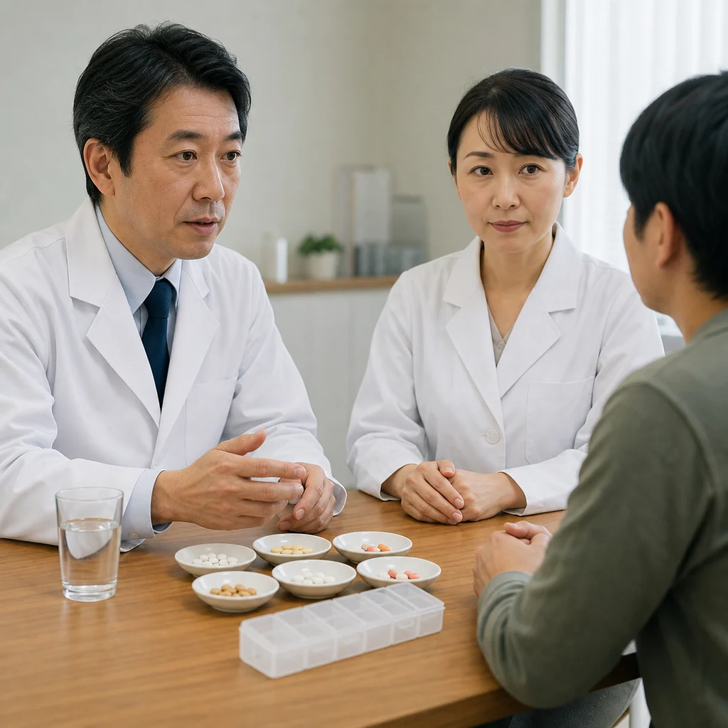 双極性障害の治療に使われる薬の錠剤とカプセルが並ぶ