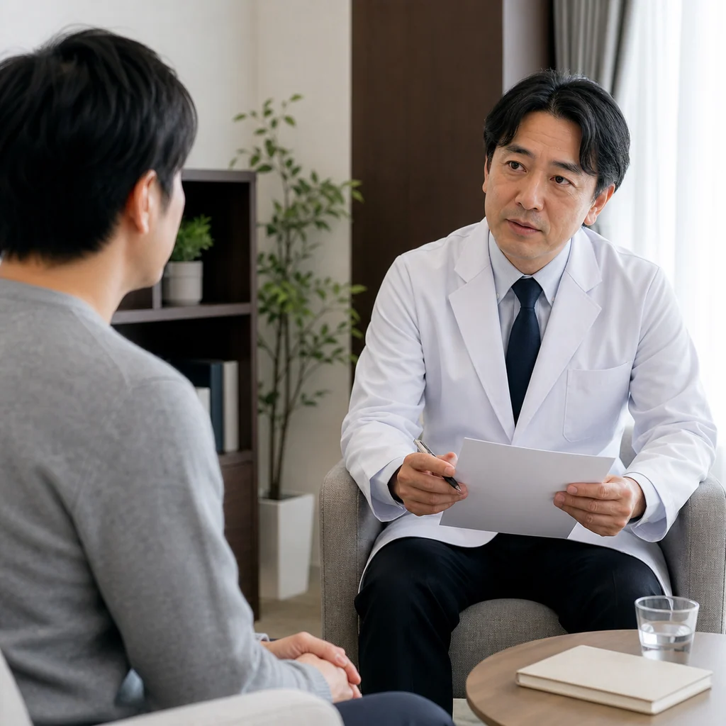 うつ病の検査で医師が患者の心の状態を評価し診断する様子