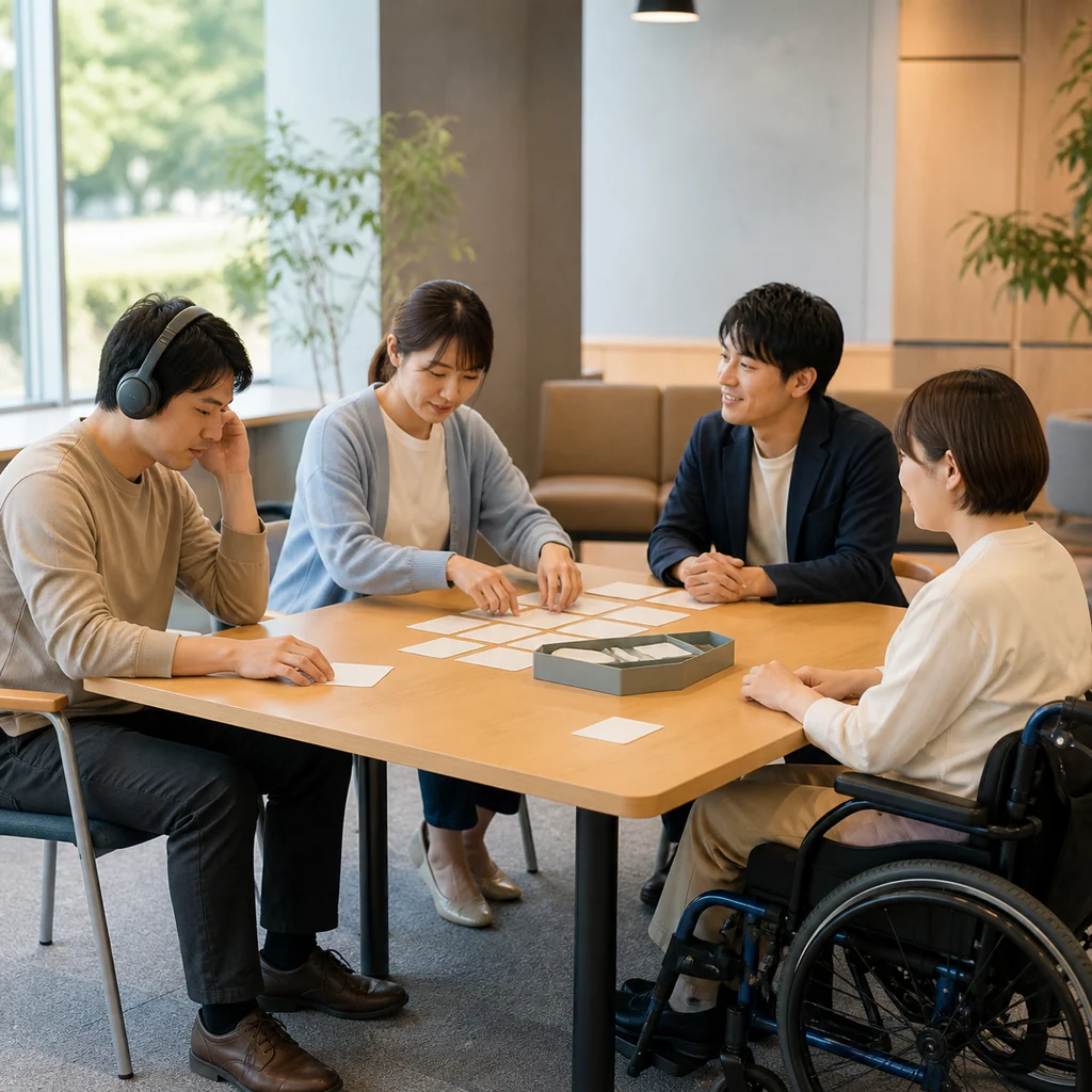 発達障害を持つ人々が社会で輝けるよう、多様な支援が統合されたイメージ