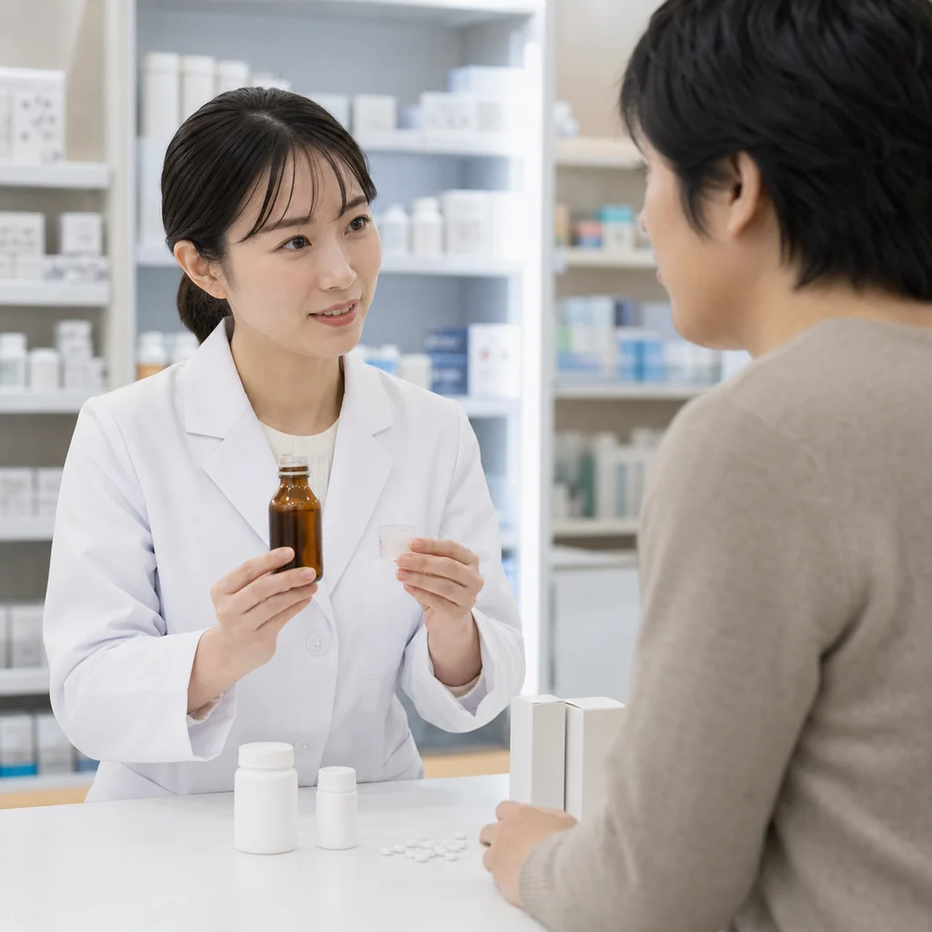 胃腸薬の錠剤と液体、消化を助ける成分と飲み合わせ