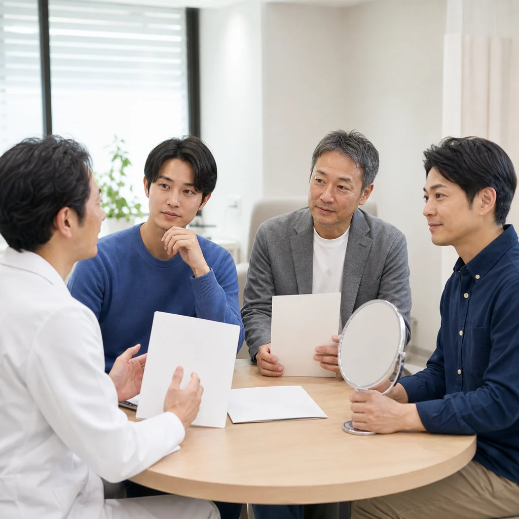 現代男性の美容意識が変化し、美容外科への関心が高まる様子