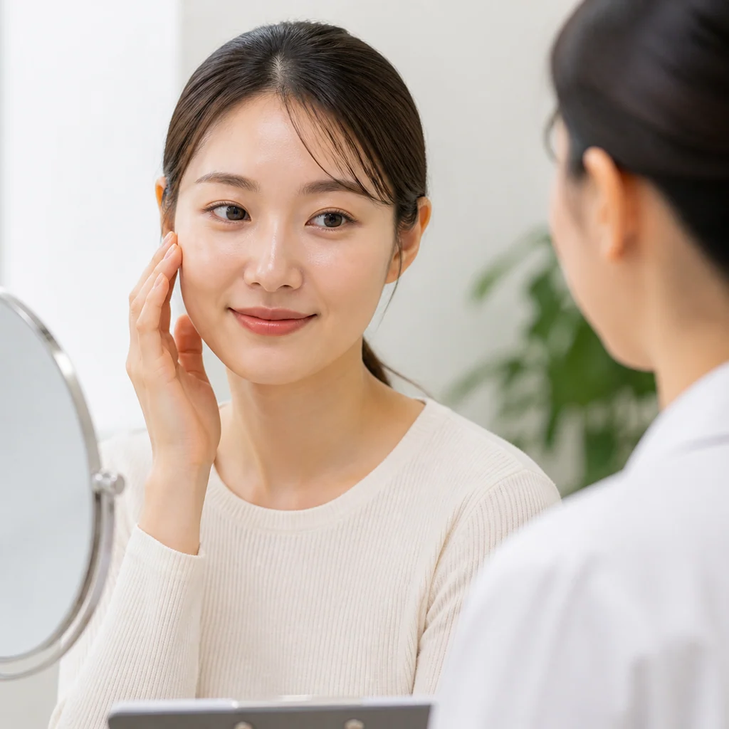 毛穴と肌質改善治療により、なめらかで透明感のある美しい肌に生まれ変わる女性の顔